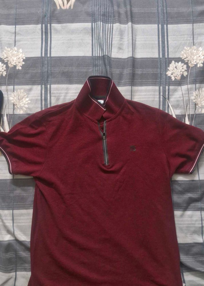 Teamspirit Maroon Zip-Neck Polo Shirt