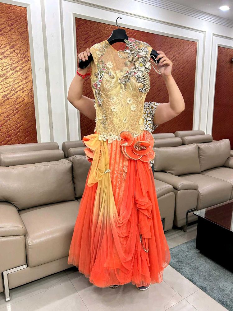 Indo Western Organge N Beige Gown
