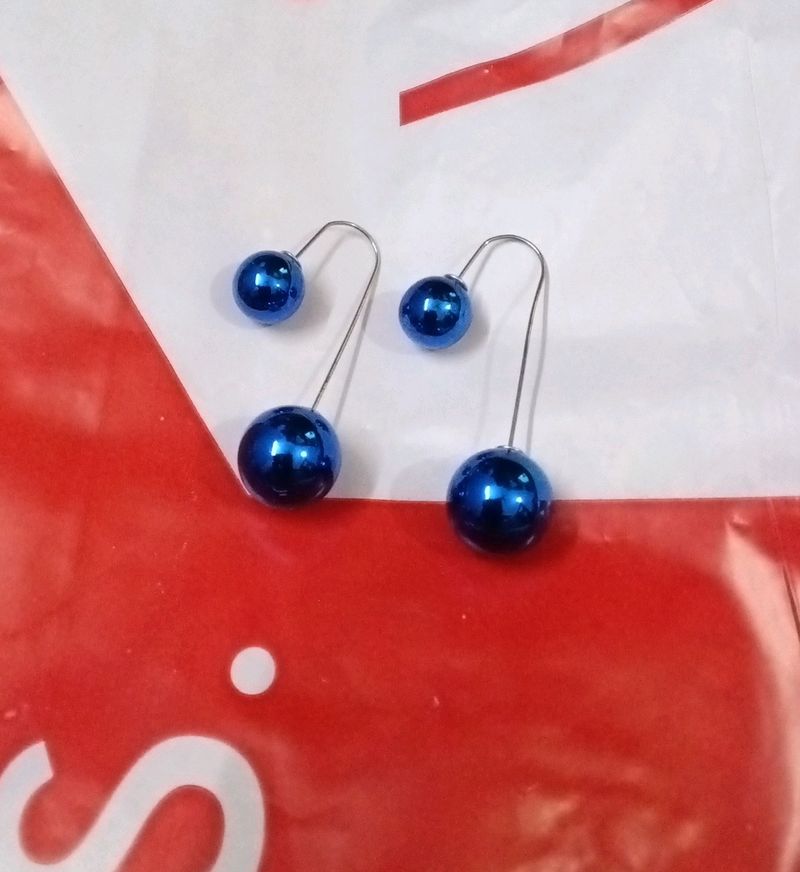 Blue Ball Drop Earrings