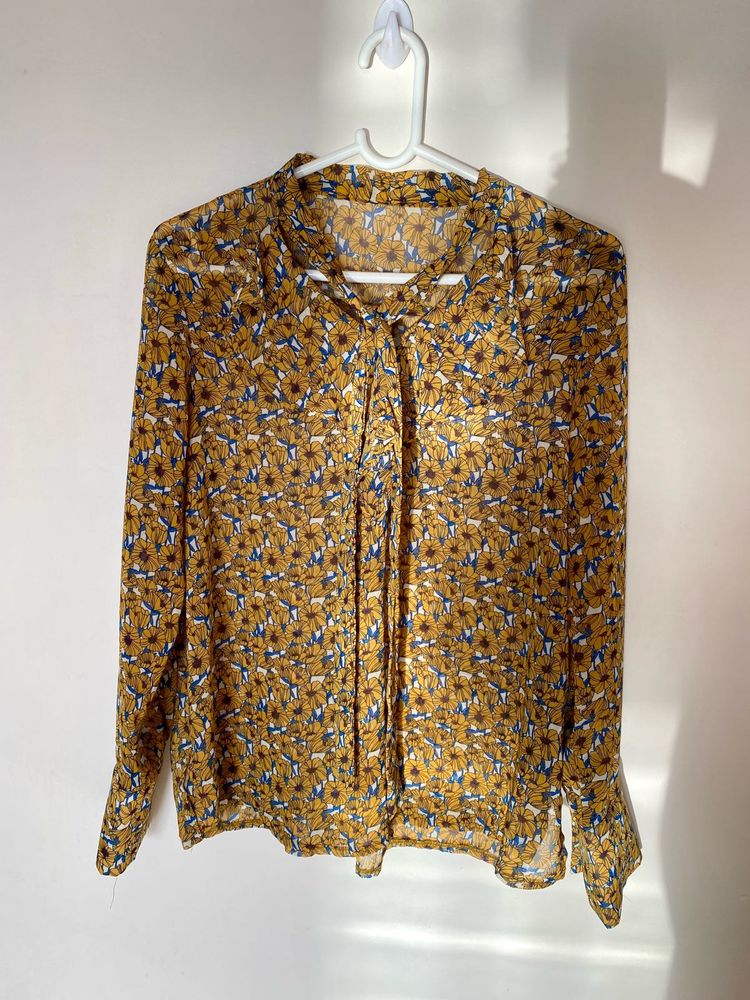 Floral Print Tie Neck Top