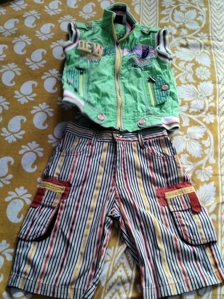 Cute Kids Outfit: Vest &amp; Striped Shorts Set