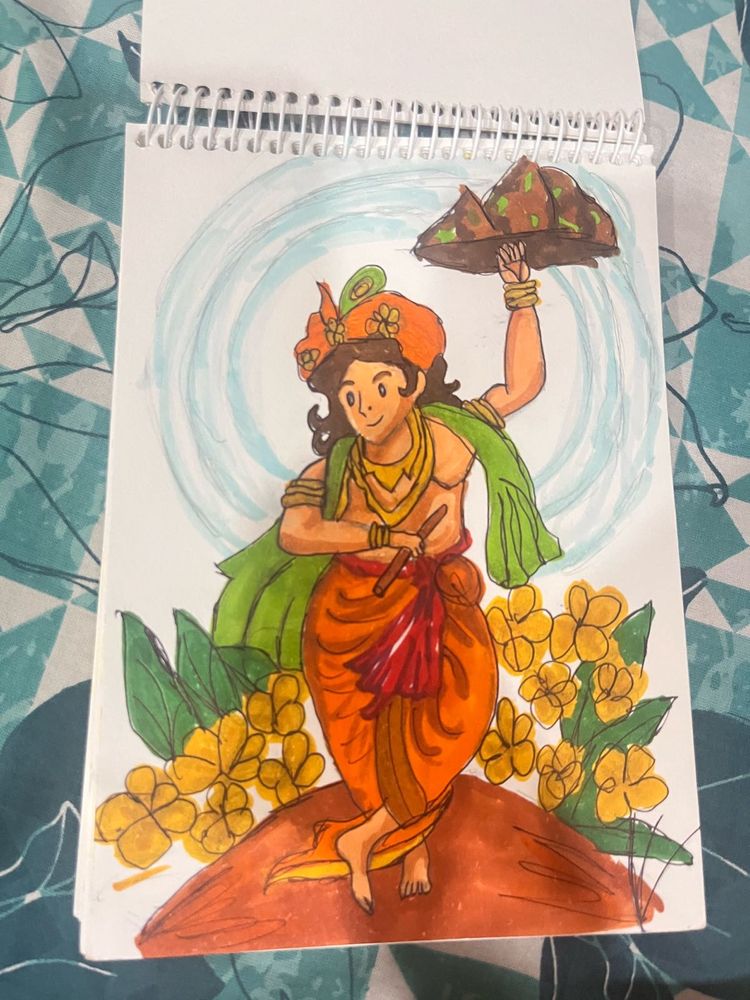 hand drawn krishan ji govardhan drawing