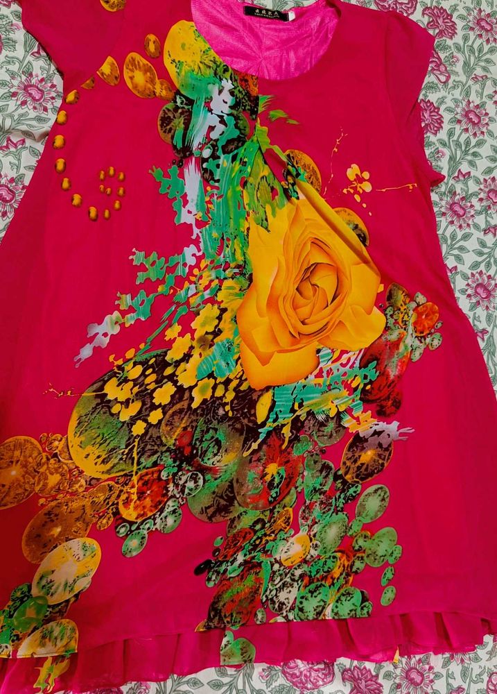 Pink Floral Print Tunic Dress