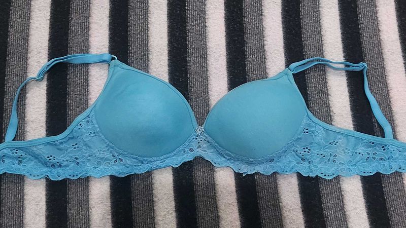 Blue Lace Trim Bra