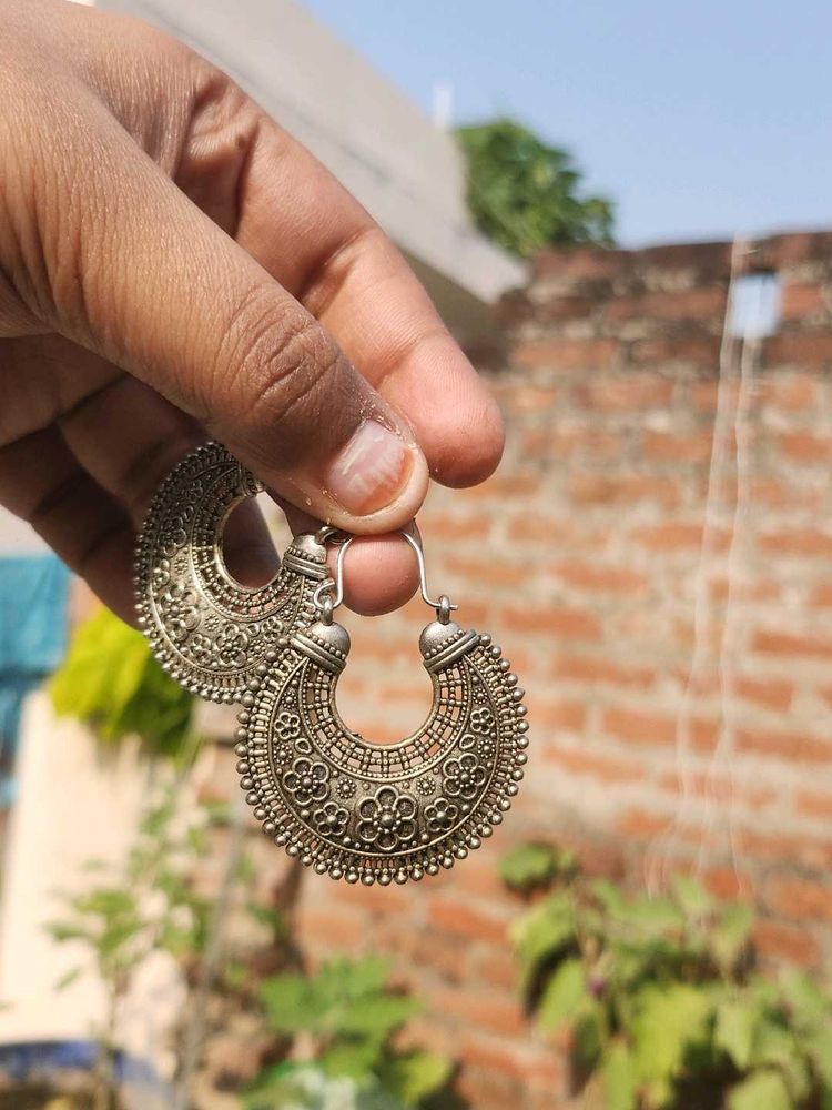 Boho Silver Hoop Earrings