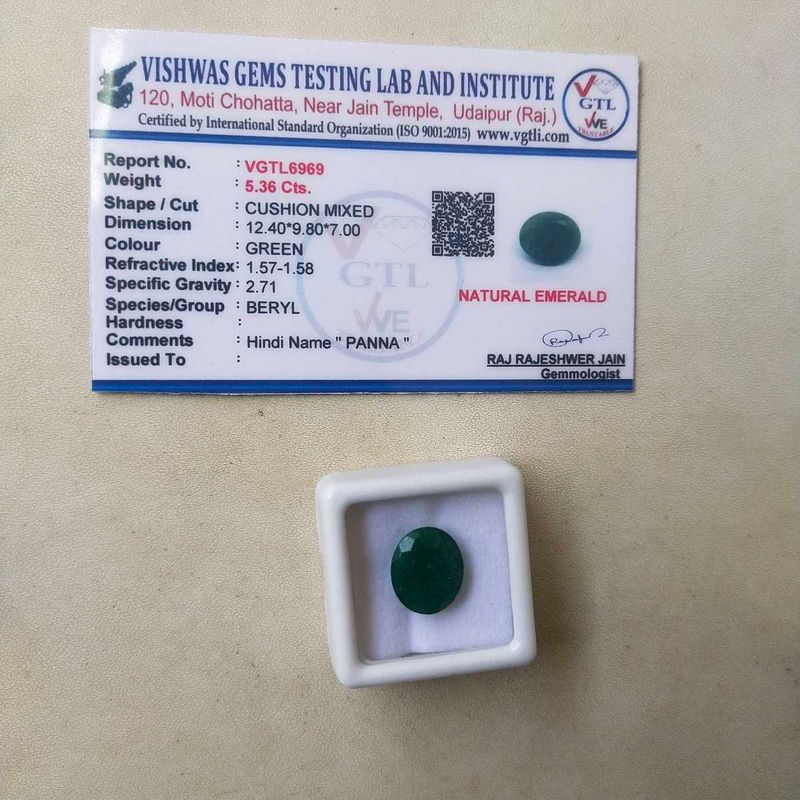 VGTL 5.36 CTS Natural Panna Emrald GemStone