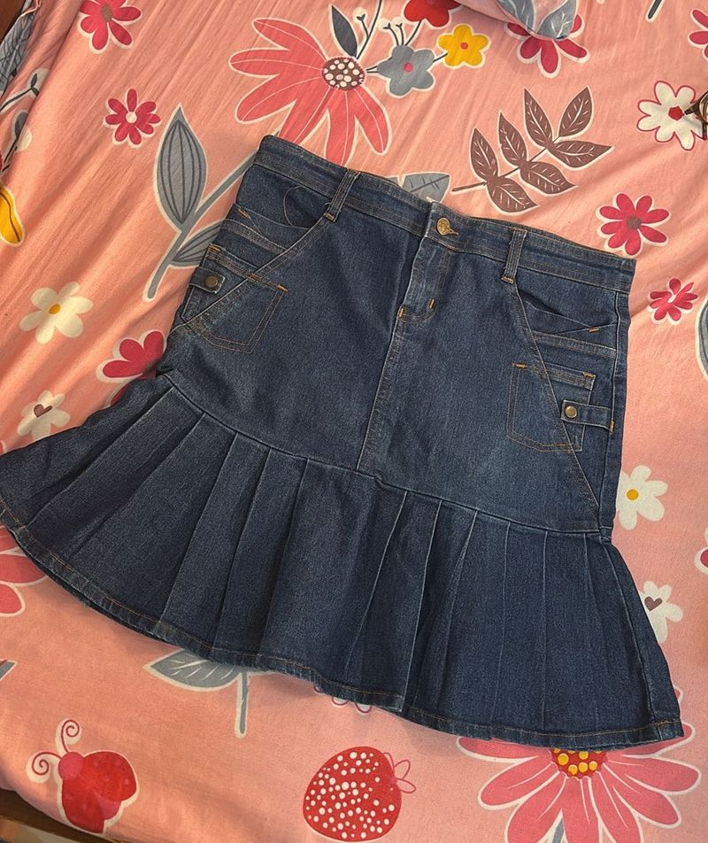 Denim Frill Skirt With Heart Back Pocket