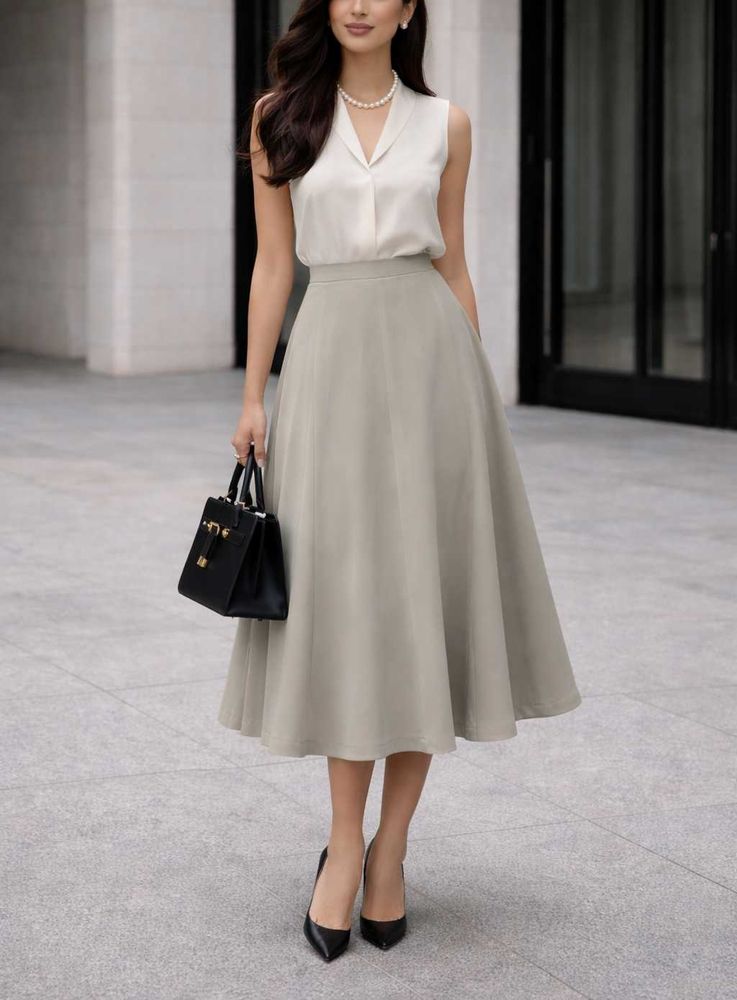 Beige Midi Skirt (Imported)