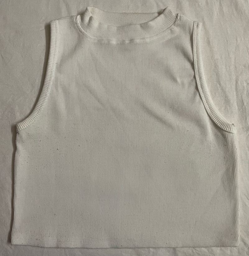 White Ribbed Sleeveless Tank Top