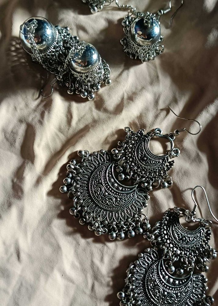 Oxidized Silver Jhumka Earrings