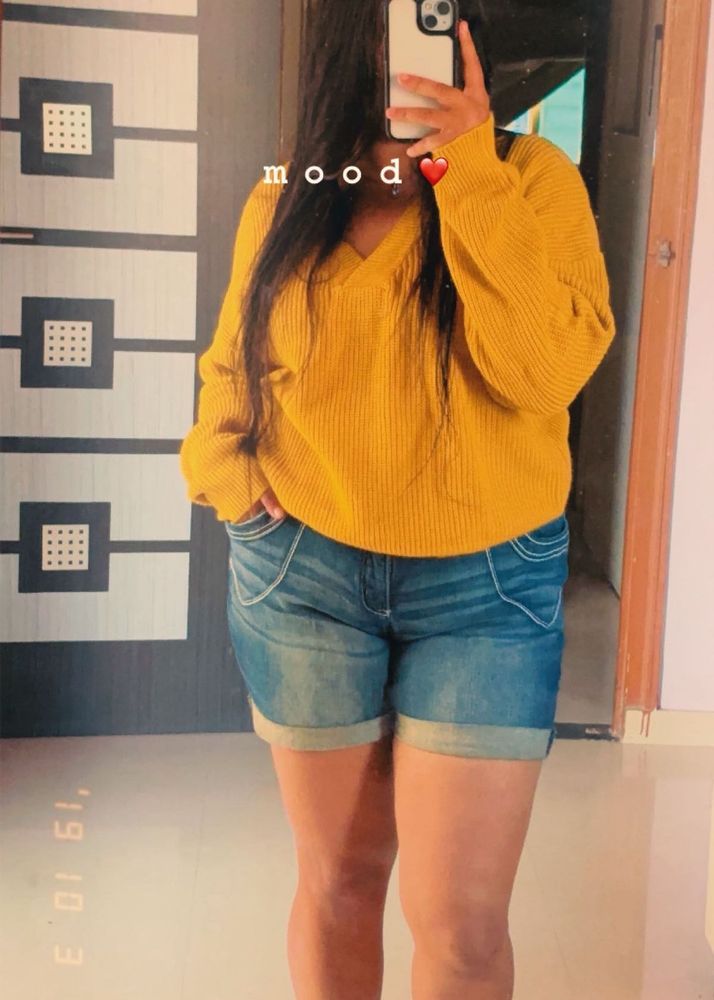 Mustard Knit V-Neck Sweater