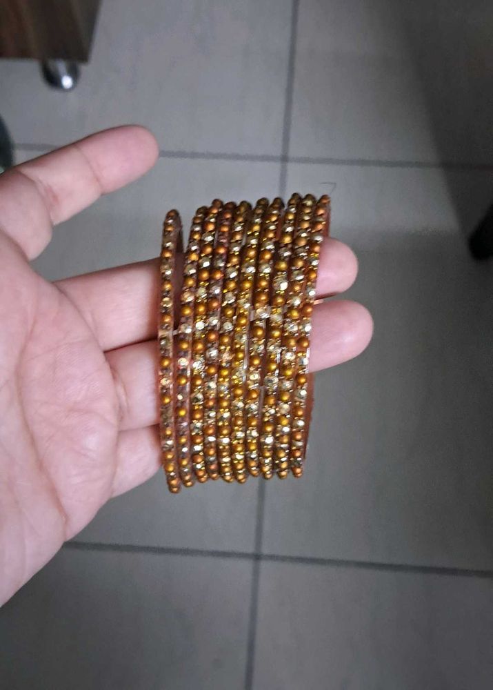 Golden Glass Bangles (10 Pieces)