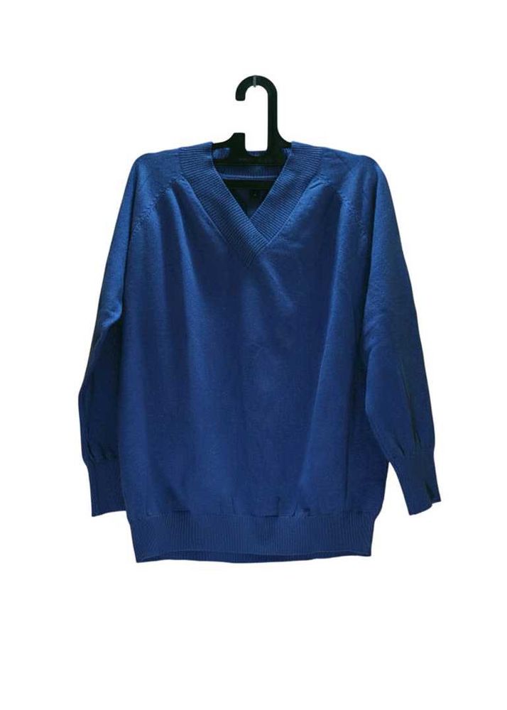 Blue V-Neck Knit Sweater