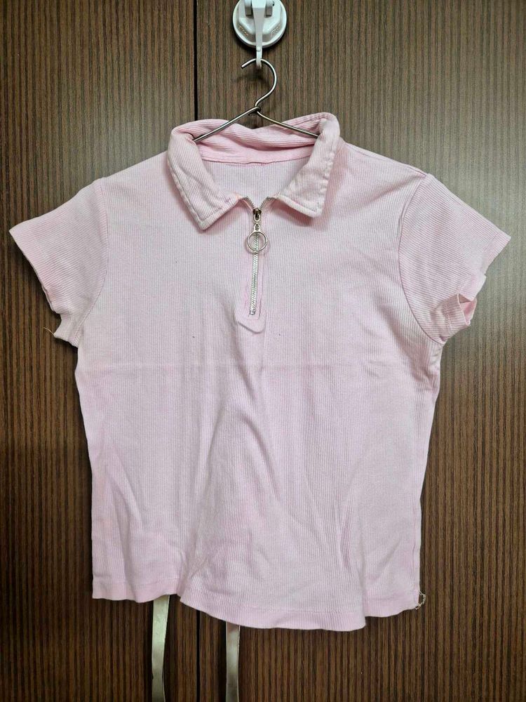 Baby Pink Ribbed Top | 36
