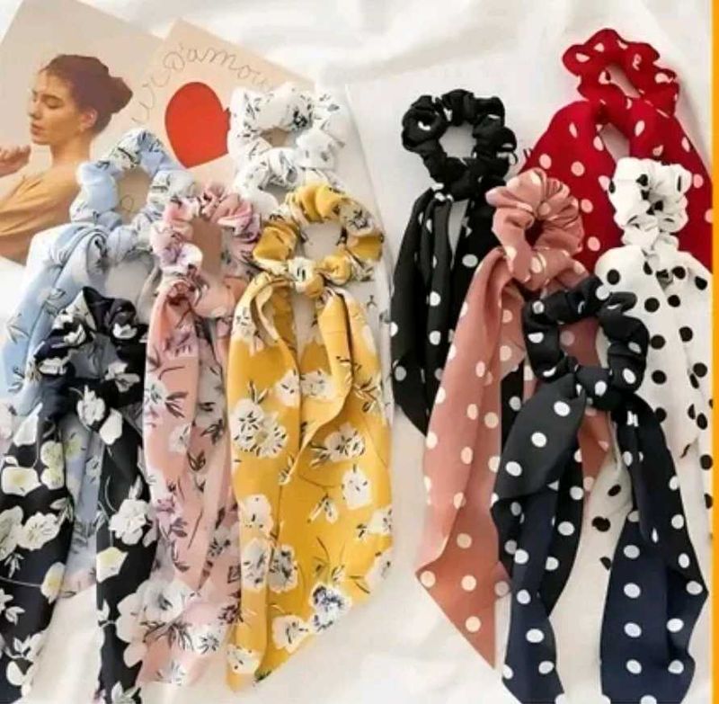 Cute Ribbon Hair Scrunchies - 4 Pack