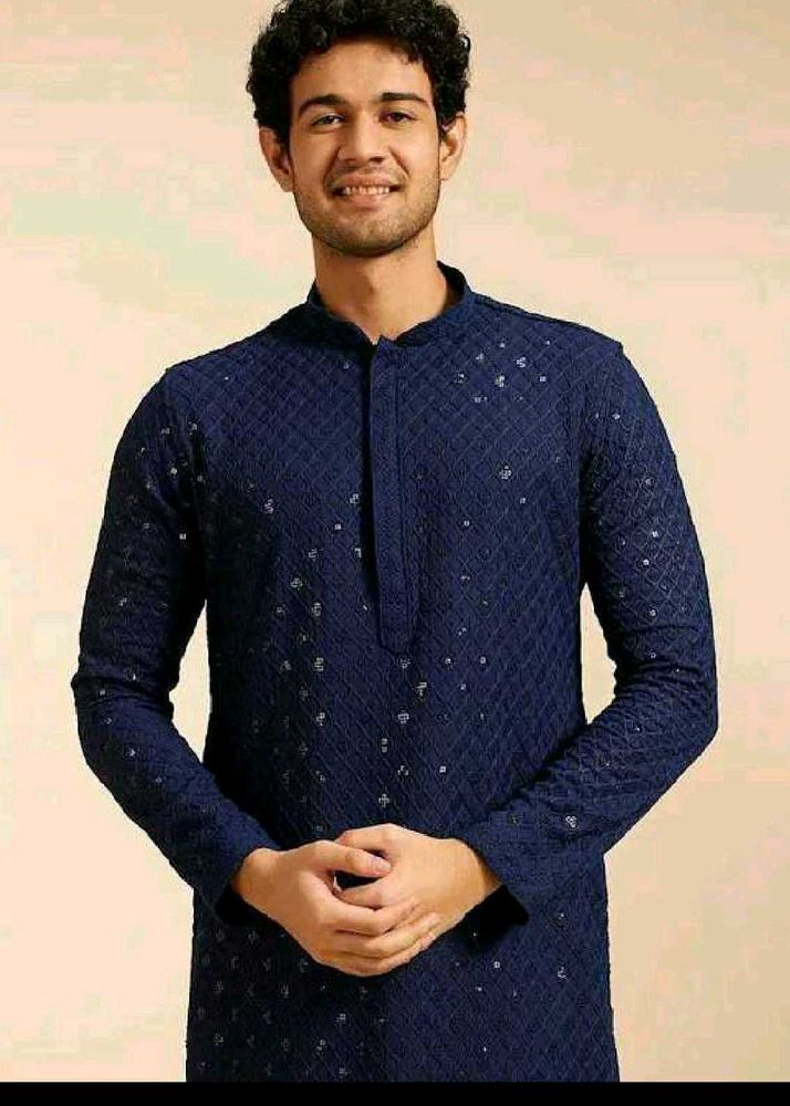 Navy Blue Chikankari Lakhnavi Kurta With Pajama