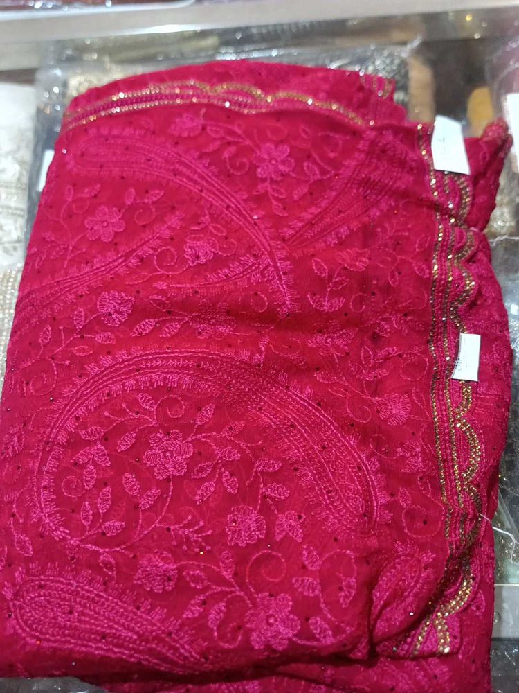 Elegant Red Embroidered Saree
