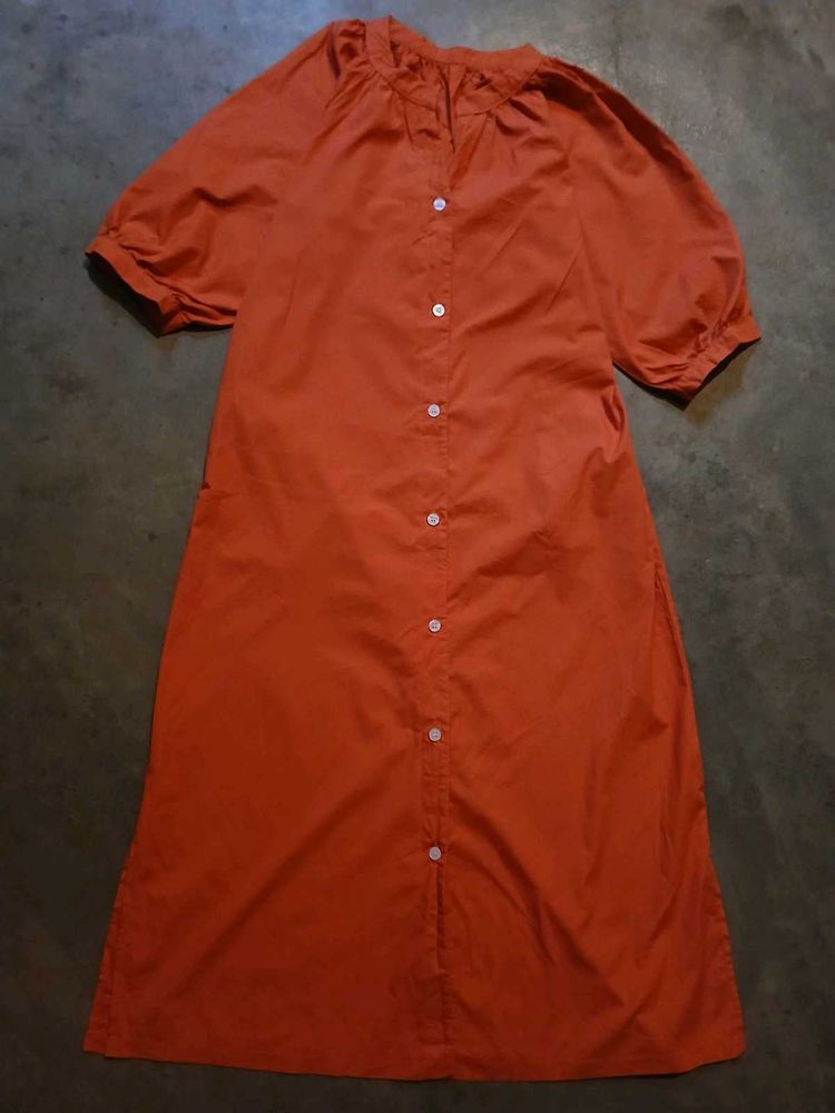 Vintage Orange Button-Front Dress