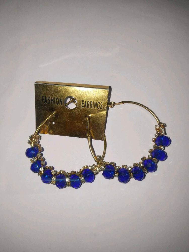 Blue Beaded Hoop Earrings