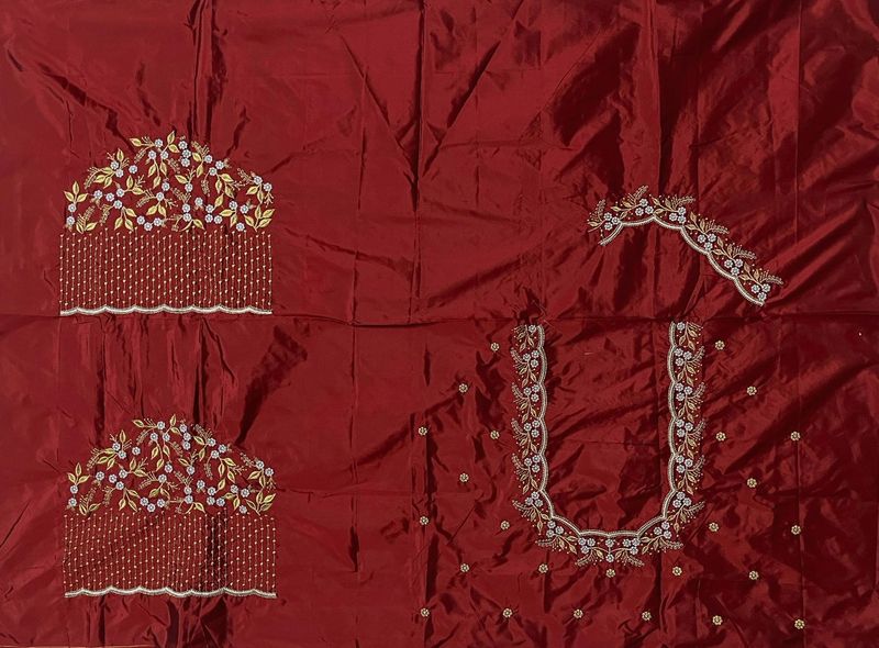 Maroon Maggam work blouse piece