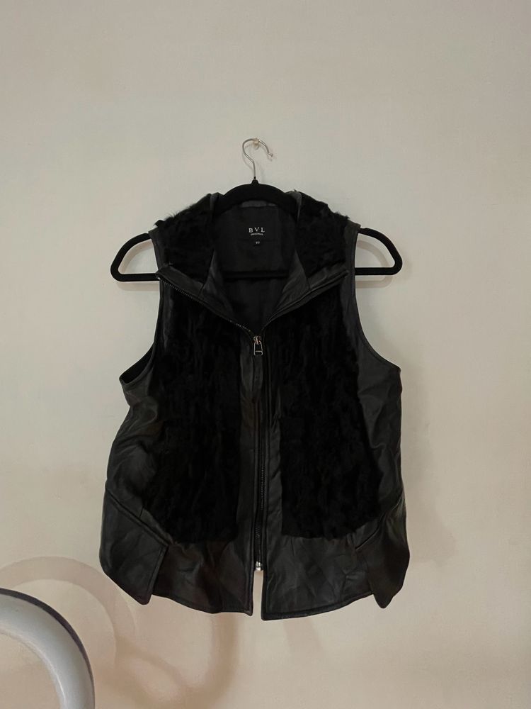 Imported BVL Black Leather &amp; Fur Vest