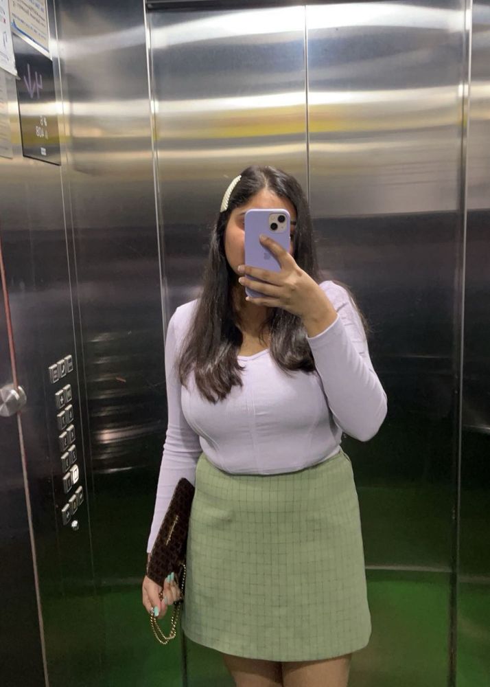 Green Plaid Mini Skirt