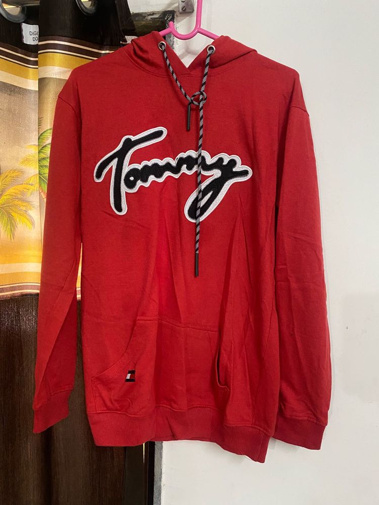 Tommy Hilfiger  Red Printed Hooded Sweatshirt