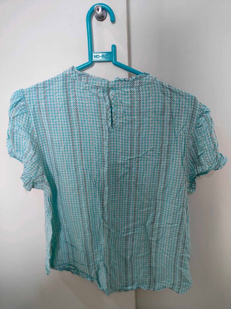 White And Blue Checkered Top