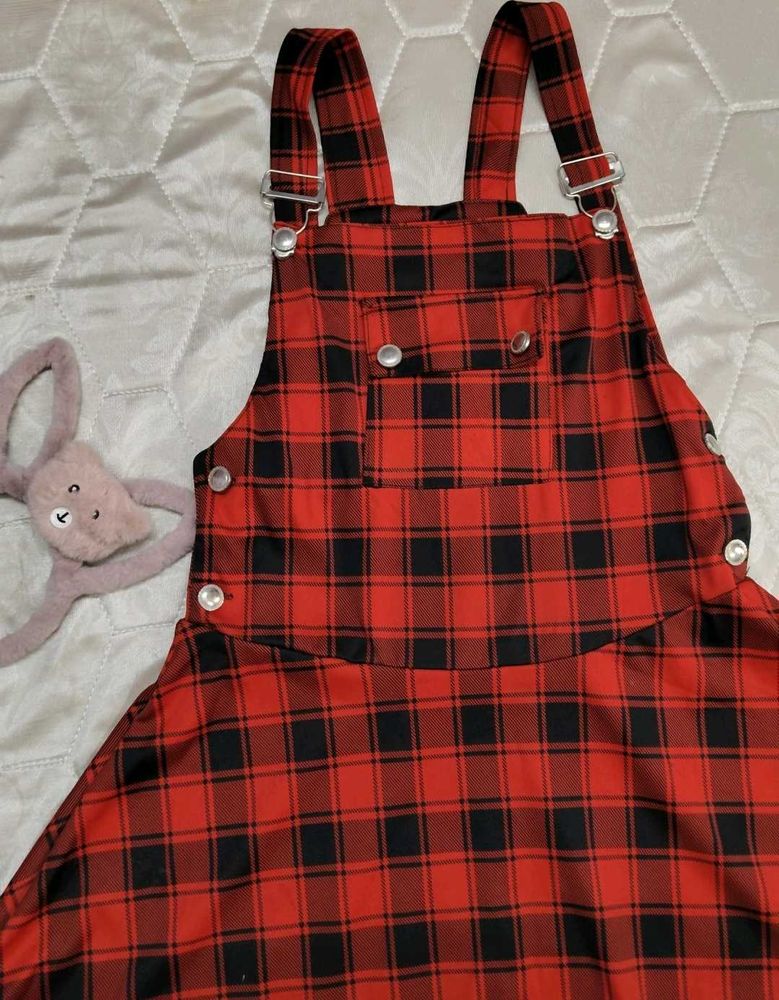 Dungaree Dress; Red &amp; Black 🖤