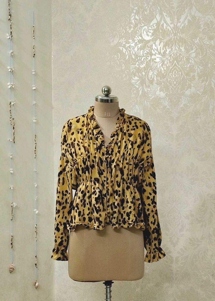 Leopard Print Ruffle Blouse