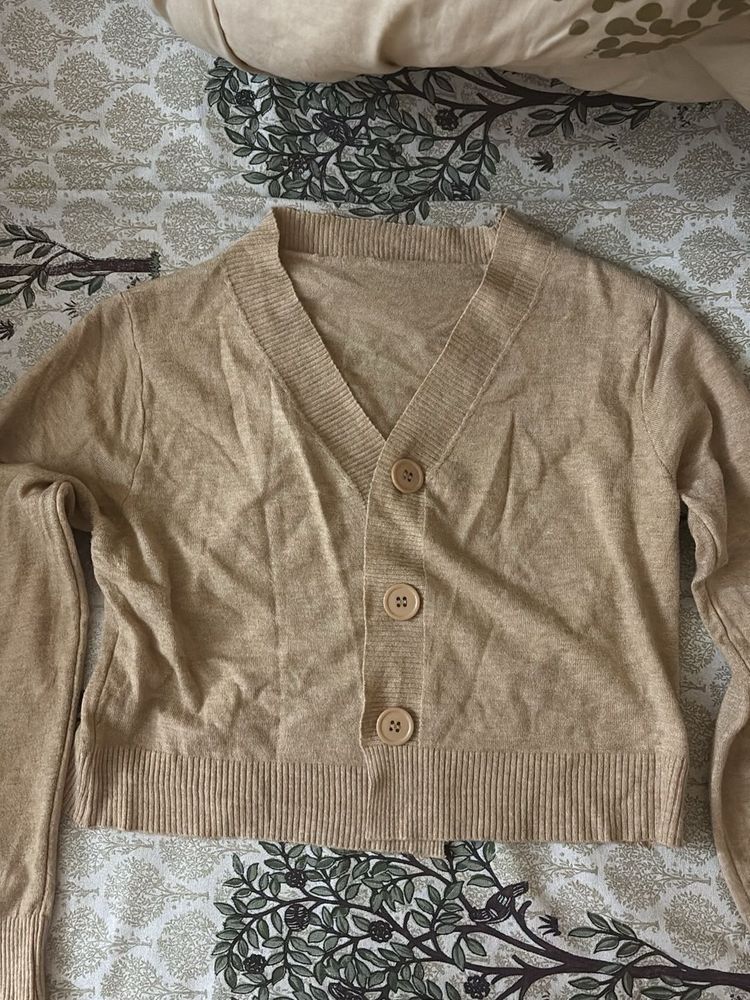 Casual Beige Knit Cardigan