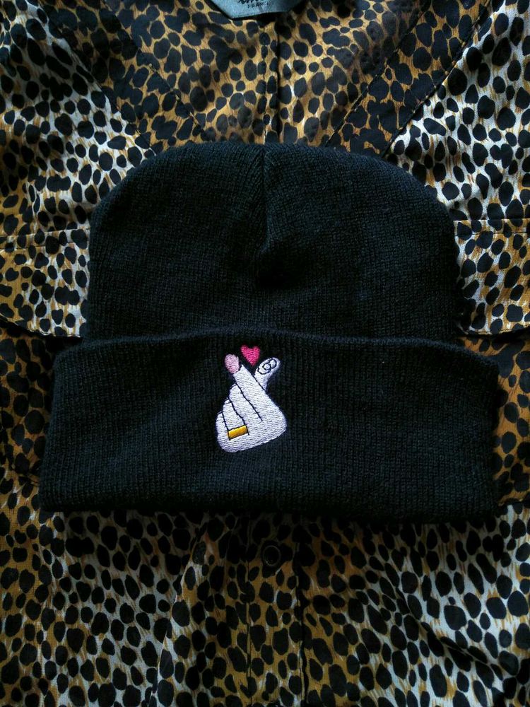 Black Embroidered Beanie