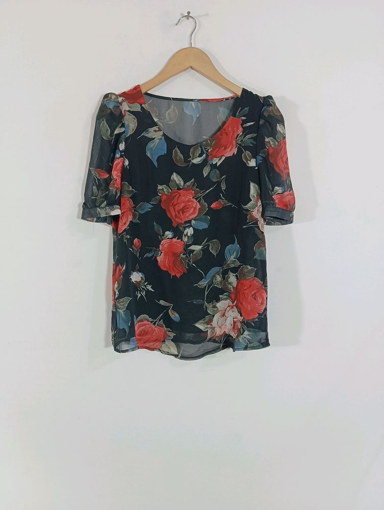 Black Printed Crop Top