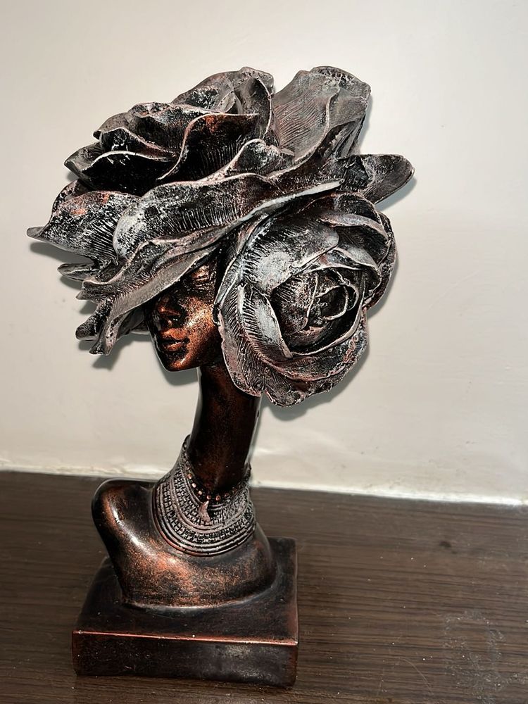 Elegant Lady Head Bust with Rose Accent Showpiece