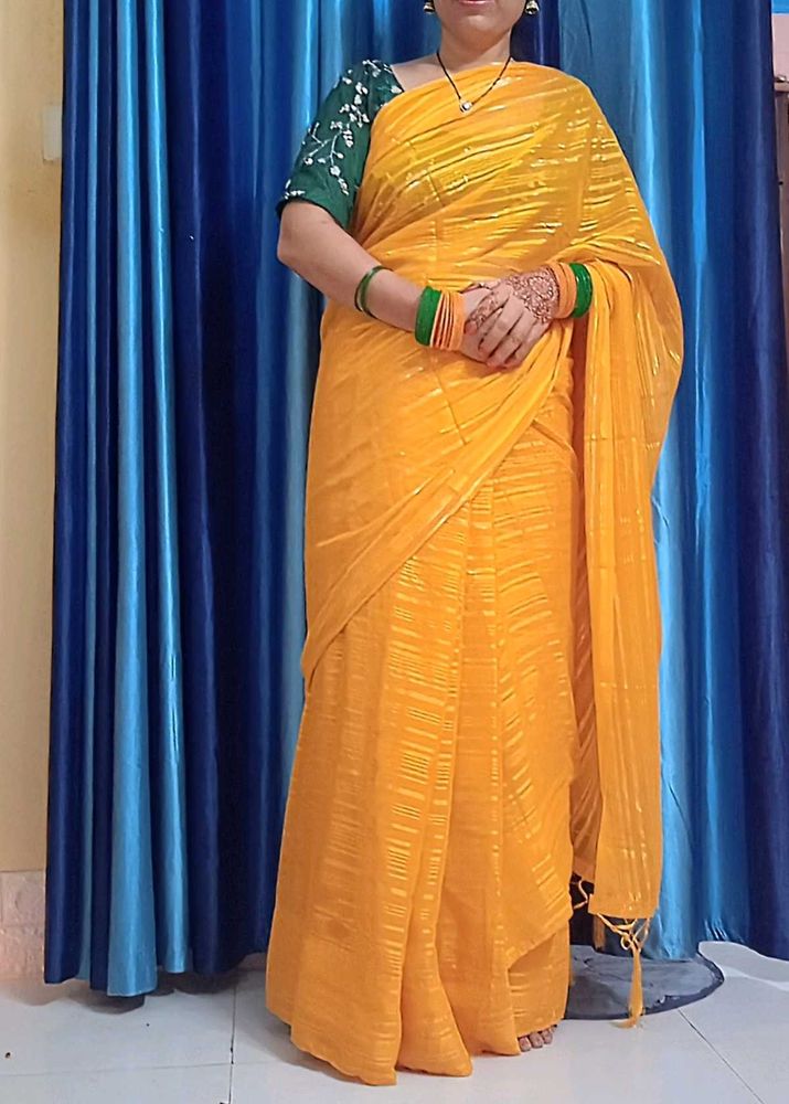 Yellow Striped Saree