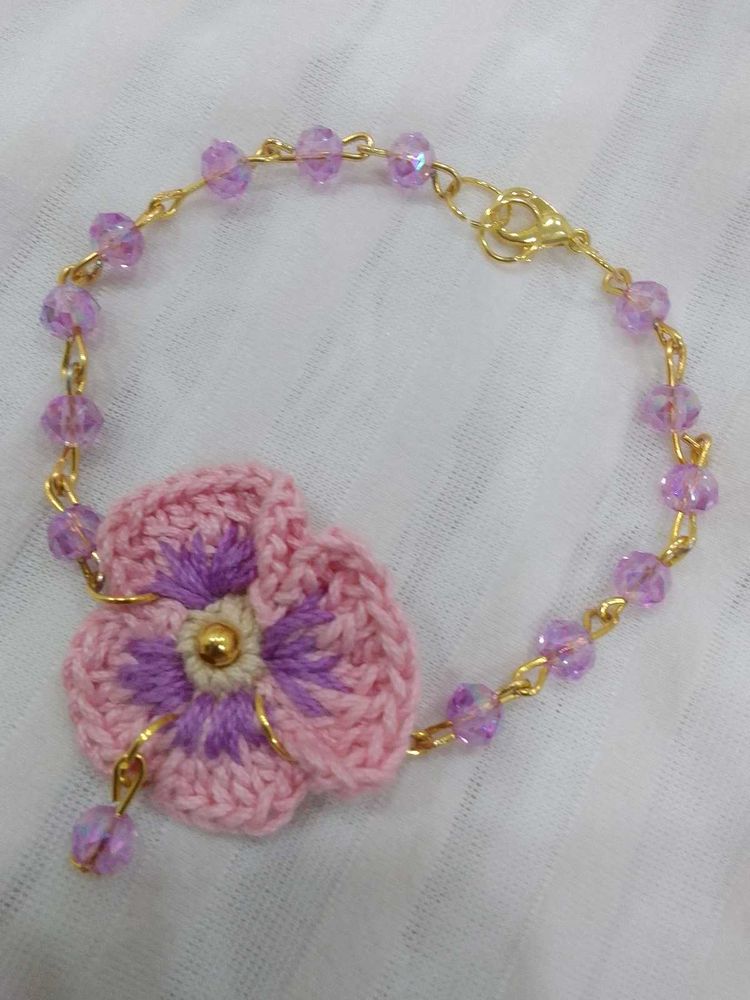 Crochet Flower Crystal Beaded Bracelet