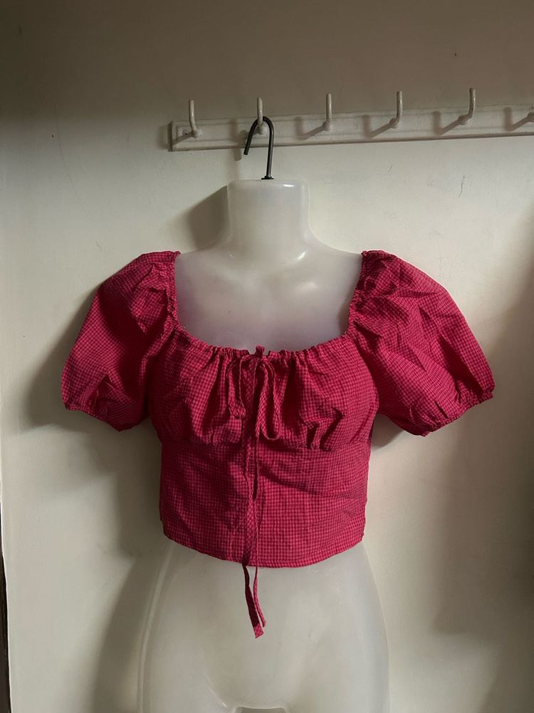 Cute Pink Gingham Crop Top