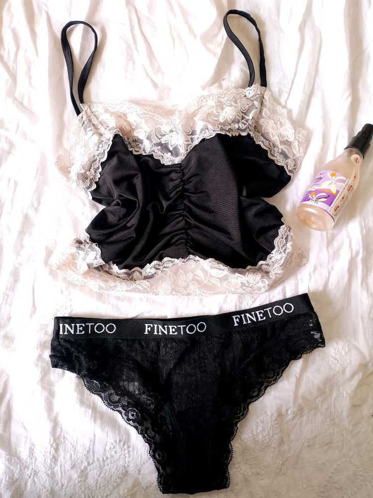 branded black lace lingerie set.