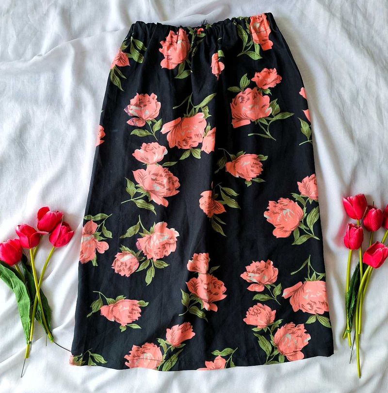 Black Floral A Line Pretty Skirt