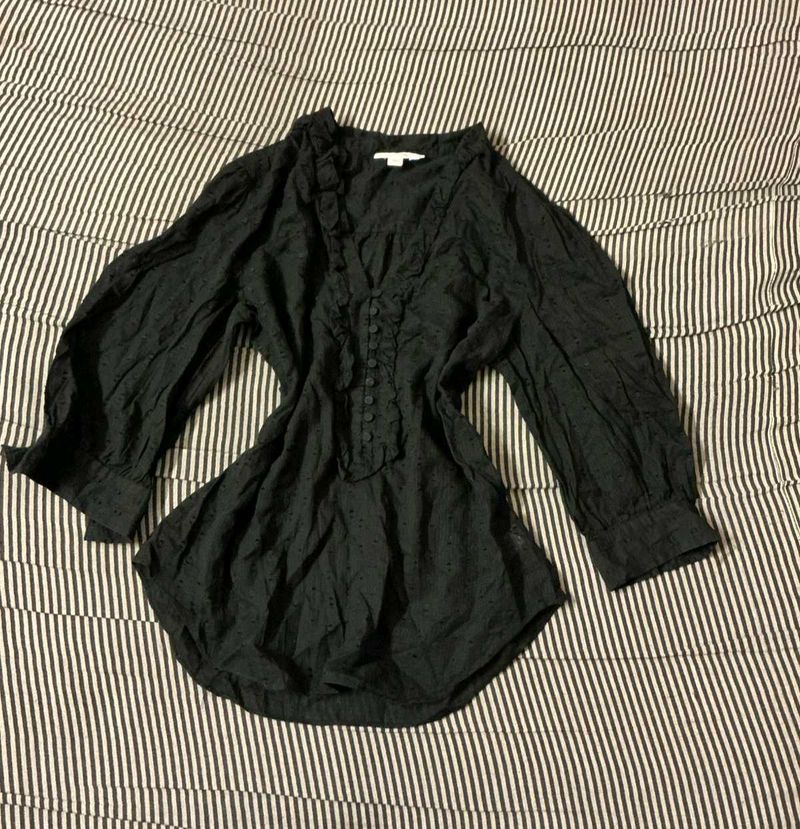 Elegant Black Ruffle Blouse