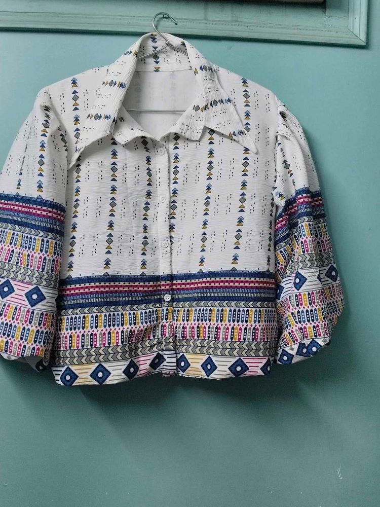 Vintage Patterned Crop Shirt