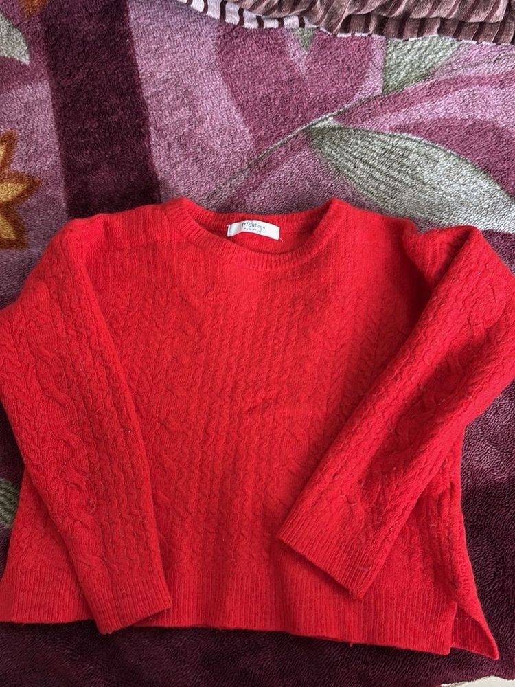 Red Knit Pullover Sweater