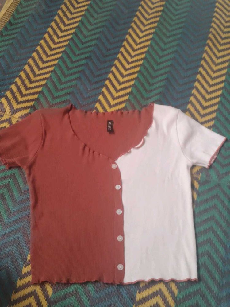 Two-Tone Button Up Crop Top