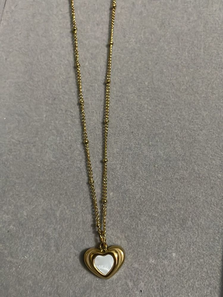 Gold &amp; White Heart Necklace