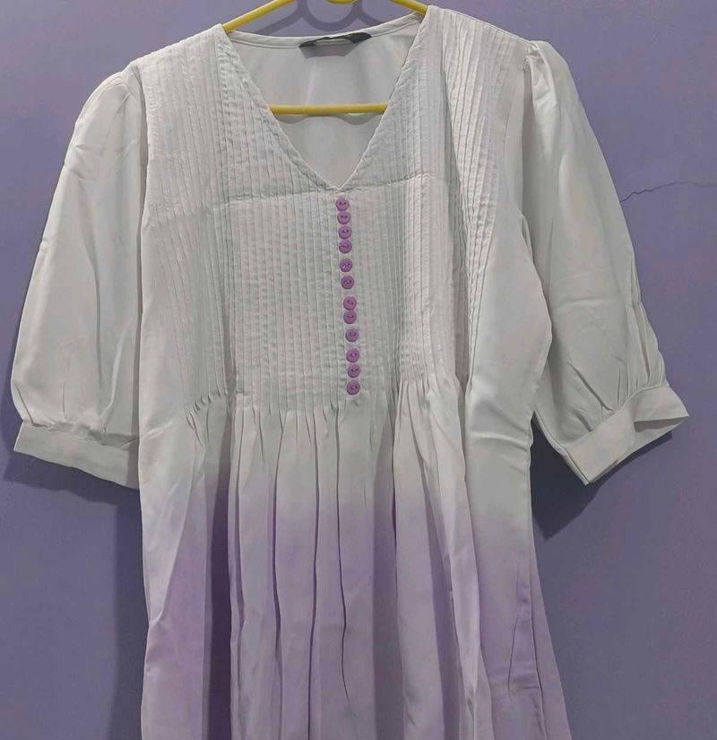 White &amp; Lilac Puff Sleeve Top