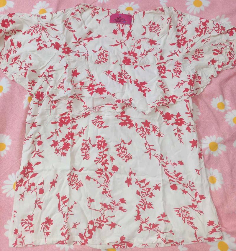 Floral Print Ruffle Sleeve Top