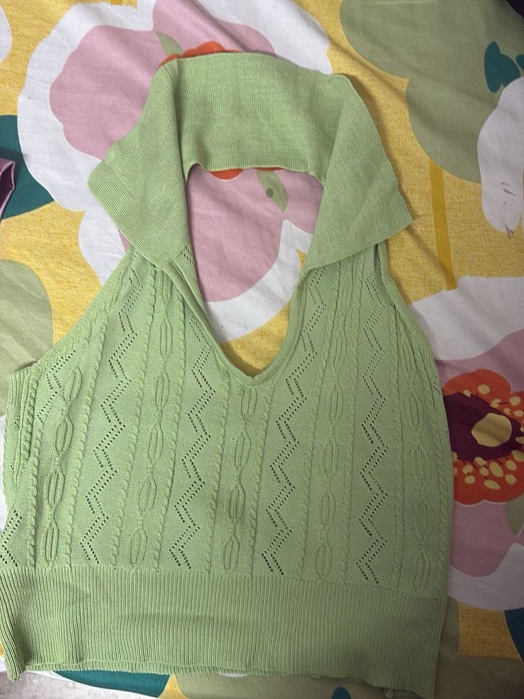Green Knit Halter Top