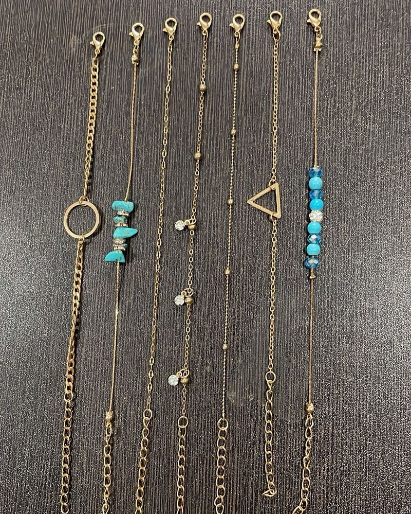 Set of 7 Golden &amp; Blue Bracelets