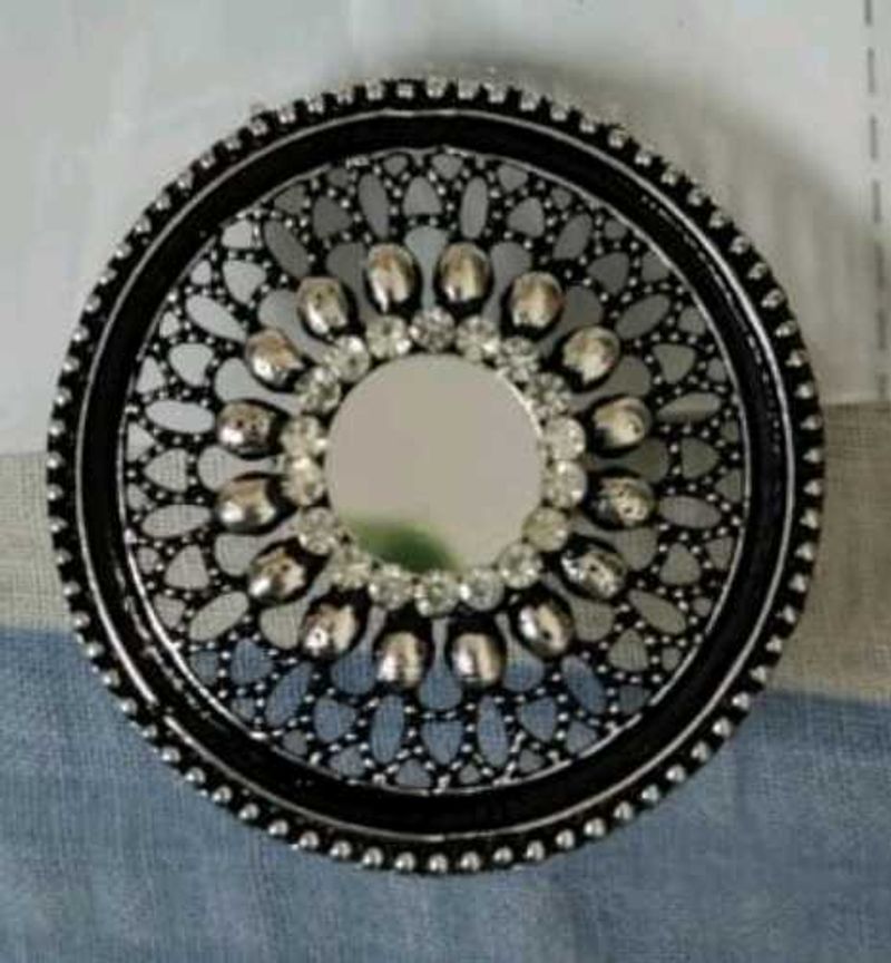 silver oxidised mirror work statement ring