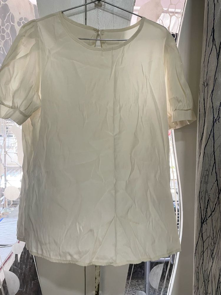 Cream Puff Sleeve Blouse In Silk